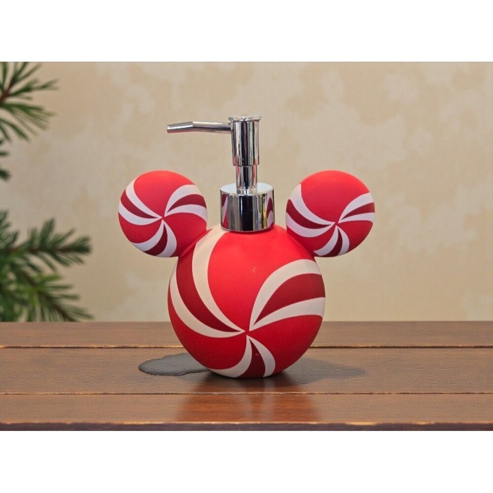 New Christmas Red / White Soft Touch Peppermint Mickey Mouse Soap Dispenser